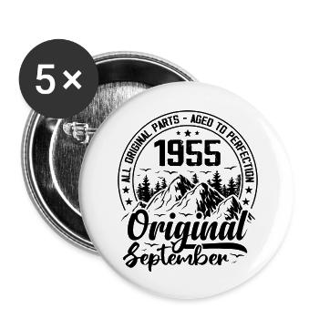 1955 September Original 69 Jahre altes Geburtstagsgeschenk - Buttons groß 56 mm (5er Pack) - Weiß - Vorne