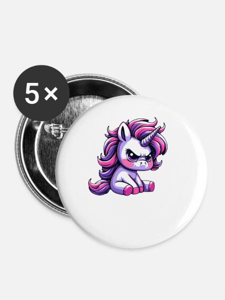 Grantiges Einhorn - Buttons groß 56 mm (5er Pack) - Weiß