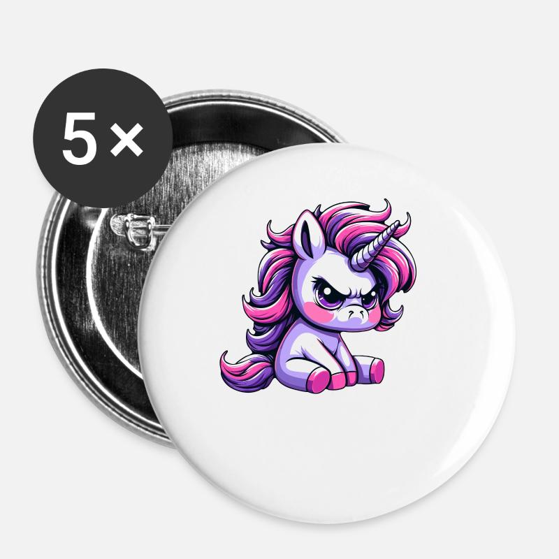 Grantiges Einhorn - Buttons groß 56 mm (5er Pack) - Weiß