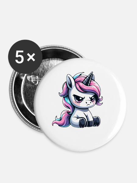 Launisches Einhorn - Buttons groß 56 mm (5er Pack) - Weiß