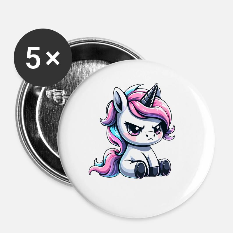 Launisches Einhorn - Buttons groß 56 mm (5er Pack) - Weiß
