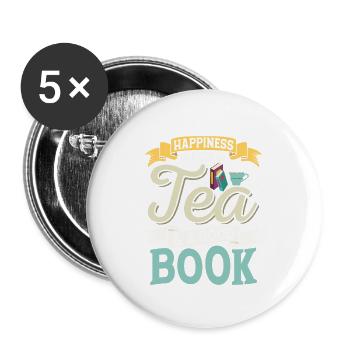 Happiness Is A Cup Of Tea & A Good Book Tea Drinke - Buttons large 2.2''/56 mm (5-pack) - white - Front