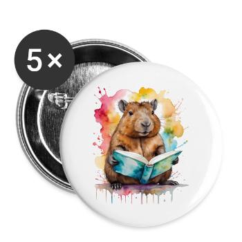 Capybara livre de lecture Capy coloré Animal Design imprimé - Lot de 5 grands badges (56 mm) - blanc - Devant