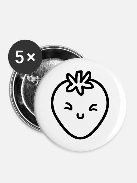 Erdbeere - Buttons groß 56 mm (5er Pack) - Weiß