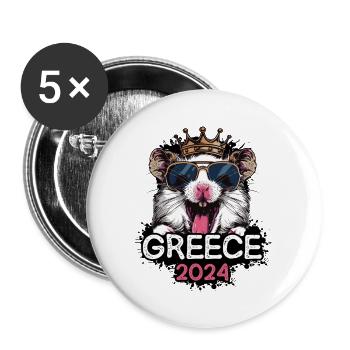 Greece 2024 Party Hamster - Buttons large 2.2''/56 mm (5-pack) - white - Front