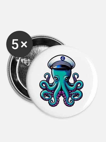 Krake - Buttons groß 56 mm (5er Pack) - Weiß