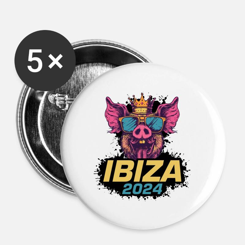 Ibiza 2024 Party Pig - Buttons large 2.2''/56 mm (5-pack) - white