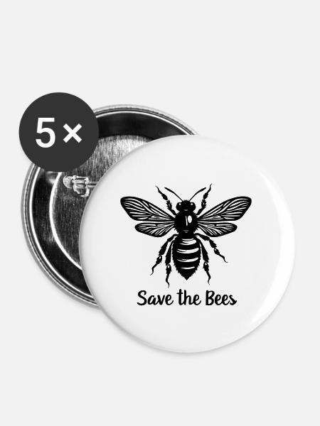 RETTET DIE BIENEN - Buttons groß 56 mm (5er Pack) - Weiß