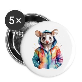 Sweat à capuche Opossum Imprimé de design d’animaux colorés - Lot de 5 grands badges (56 mm) - blanc - Devant