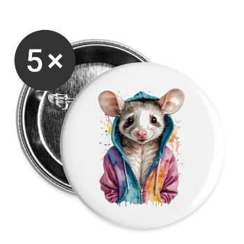 Sweat à capuche Opossum Imprimé de design d’animaux colorés - Lot de 5 grands badges (56 mm) - blanc - Devant