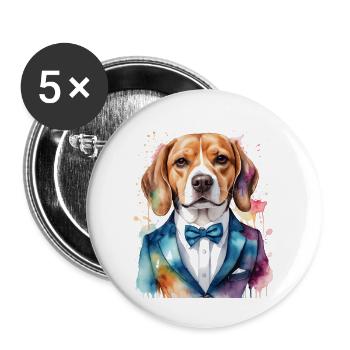 Beagle Suit Dog Colorful Funny Animal Design Print - Buttons large 2.2''/56 mm (5-pack) - white - Front