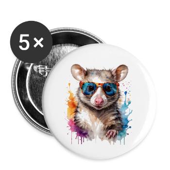 Lunettes de soleil Opossum Imprimé de design animalier coloré - Lot de 5 grands badges (56 mm) - blanc - Devant