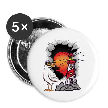 Funny Seagull Lighthouse Sailor Maritime Kids Lake - Buttons large 2.2''/56 mm (5-pack) - white - Front