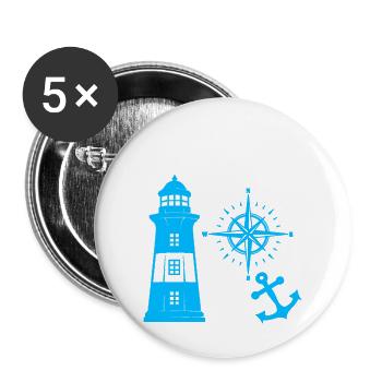 Maritim Leuchtturm Kompass Leuchttürme Möwen - Buttons groß 56 mm (5er Pack) - Weiß - Vorne