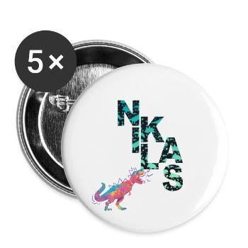 NIKLAS - Beautiful boy name with dinosaur - Buttons large 2.2''/56 mm (5-pack) - white - Front