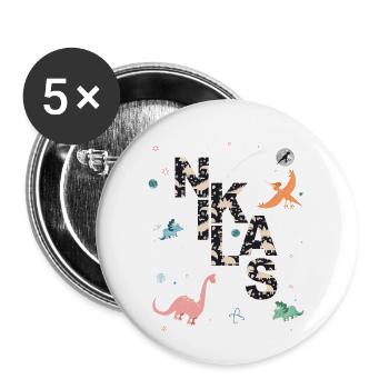 NIKLAS - Beautiful boy name with dinosaur - Buttons large 2.2''/56 mm (5-pack) - white - Front