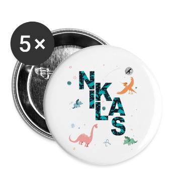 NIKLAS - Beautiful boy name with dinosaur - Buttons large 2.2''/56 mm (5-pack) - white - Front