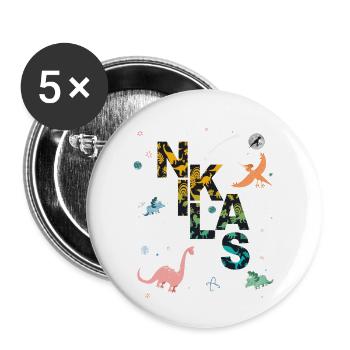 NIKLAS - Beautiful boy name with dinosaur - Buttons large 2.2''/56 mm (5-pack) - white - Front