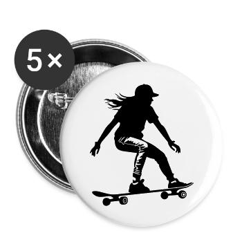 Skateboarding Woman Symbol Skateboard - Buttons large 2.2''/56 mm (5-pack) - white - Front