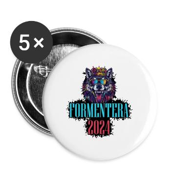 Formentera 2024 Urlaub Wolf - Buttons groß 56 mm (5er Pack) - Weiß - Vorne