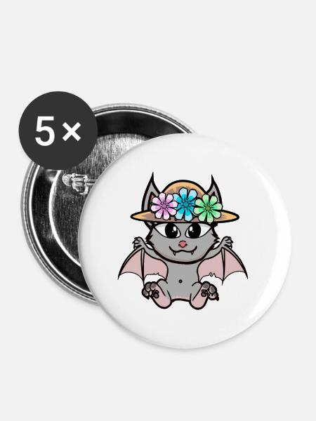 Halloween Fledermaus Fledermäuse Kinder Kind - Buttons groß 56 mm (5er Pack) - Weiß