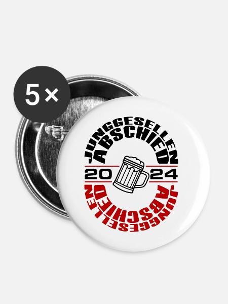 Junggesellen Abschied 2024 - Buttons groß 56 mm (5er Pack) - Weiß