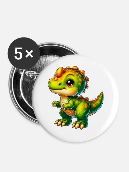 Dinosaurier - Buttons groß 56 mm (5er Pack) - Weiß