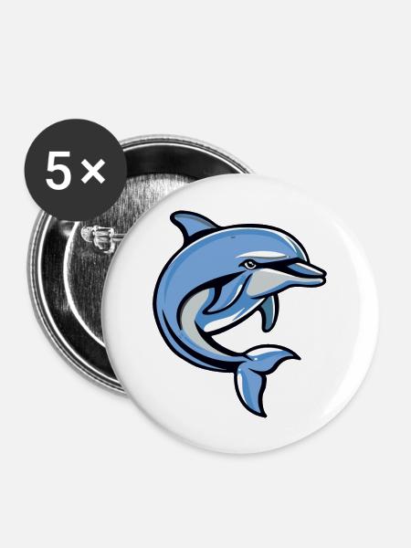 delfin comic - Buttons groß 56 mm (5er Pack) - Weiß