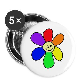 Regenbogen-Blume - Buttons groß 56 mm (5er Pack) - Weiß - Vorne