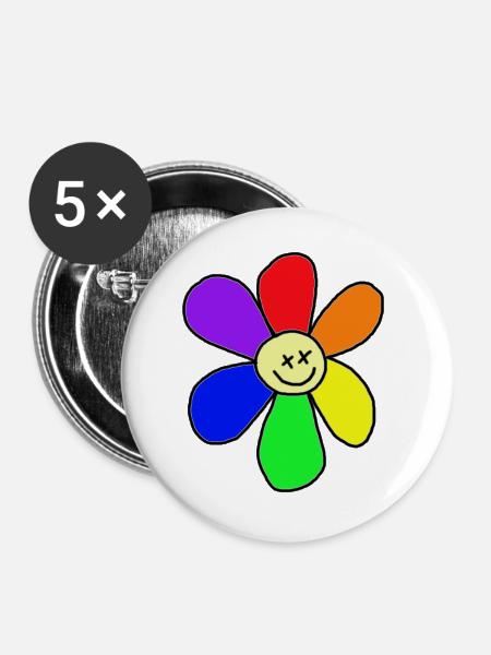 Regenbogen-Blume - Buttons groß 56 mm (5er Pack) - Weiß