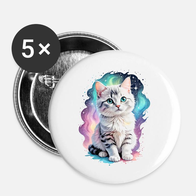 Cosmic Feline Elegance - Buttons large 2.2''/56 mm (5-pack) - white