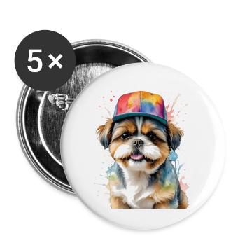 Shih Tzu Snapback Cap Hund Lustig Tier Print - Buttons groß 56 mm (5er Pack) - Weiß - Vorne