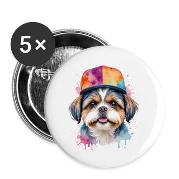 Shih Tzu Snapback Cap Hund Lustig Tier Print - Buttons groß 56 mm (5er Pack) - Weiß - Vorne