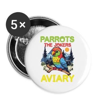 Parrots The Jokers of the Aviary - Buttons groß 56 mm (5er Pack) - Weiß - Vorne