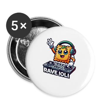 Ravioli Rave Techno Disco DJ Lustig Skurril - Buttons groß 56 mm (5er Pack) - Weiß - Vorne