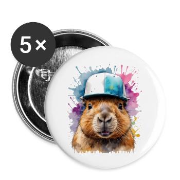 Capybara Snapback Cap Capy Bunt Tier Design Print - Buttons groß 56 mm (5er Pack) - Weiß - Vorne