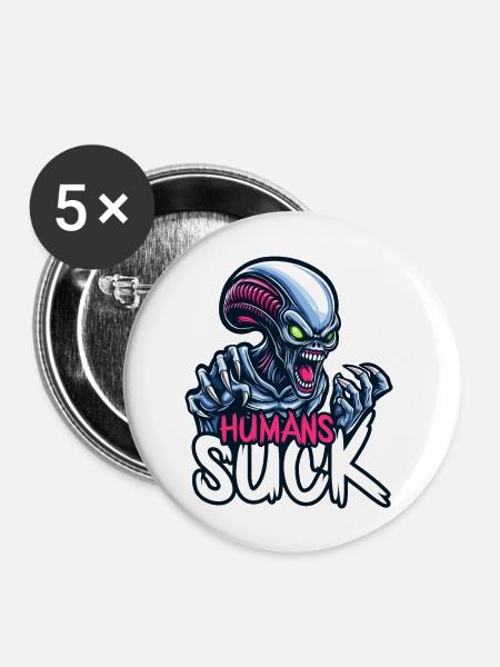 Menschen saugen - Buttons groß 56 mm (5er Pack) - Weiß