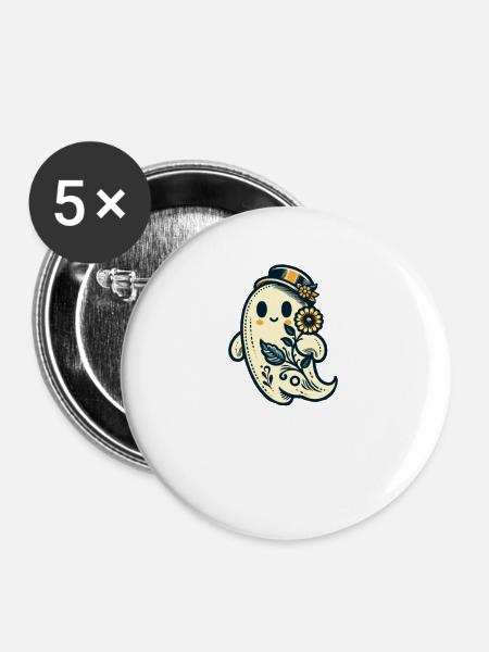 Floraler Geist mit Hut - Buttons groß 56 mm (5er Pack) - Weiß