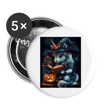 Cadeau d’Halloween Femmes Licorne Hommes Enfants - Lot de 5 grands badges (56 mm) - blanc - Devant