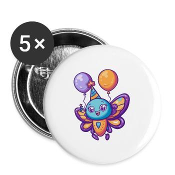 Papillon Anniversaire Bébé - Lot de 5 grands badges (56 mm) - blanc - Devant
