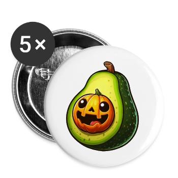 Gruselige Halloween Avocado Monster Cartoon Vegan - Buttons groß 56 mm (5er Pack) - Weiß - Vorne