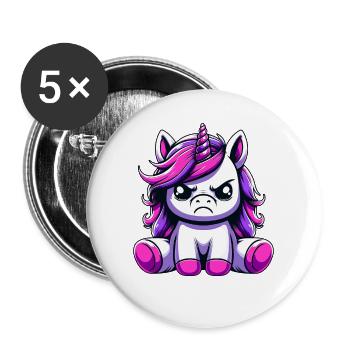 Licorne mignonne agacée - Lot de 5 grands badges (56 mm) - blanc - Devant