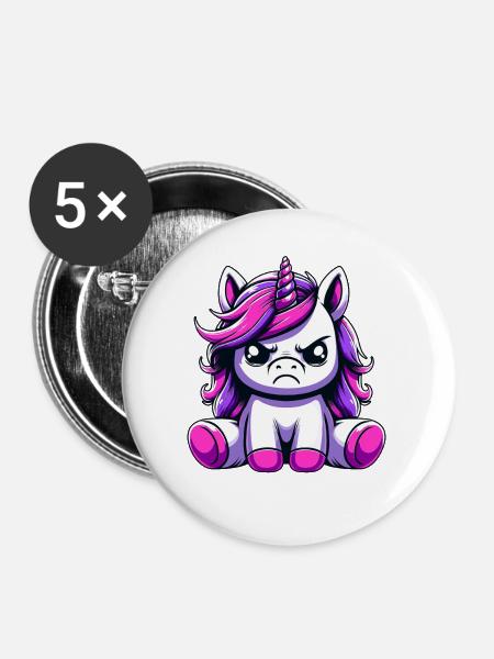 Süßes Einhorn Genervt - Buttons groß 56 mm (5er Pack) - Weiß