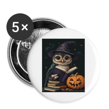 Halloween Cadeau Femmes Hibou Hommes Enfants Décoration - Lot de 5 grands badges (56 mm) - blanc - Devant