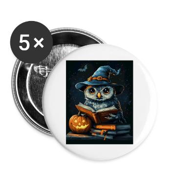 Halloween Geschenk Frauen Eule Männer Kinder Deko - Buttons groß 56 mm (5er Pack) - Weiß - Vorne