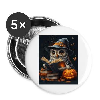 Halloween Cadeau Femmes Hibou Hommes Enfants Décoration - Lot de 5 grands badges (56 mm) - blanc - Devant