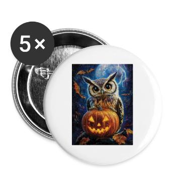 Halloween Geschenk Frauen Eule Männer Kinder Deko - Buttons groß 56 mm (5er Pack) - Weiß - Vorne
