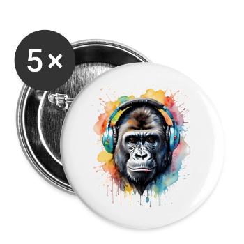 Gorilla Headphones Monkey Colorful Animal Design Print - Buttons large 2.2''/56 mm (5-pack) - white - Front