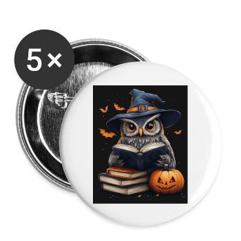 Halloween Geschenk Frauen Eule Männer Kinder Deko - Buttons groß 56 mm (5er Pack) - Weiß - Vorne
