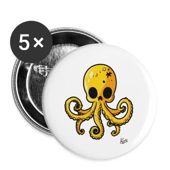 Yellow Skull Octopus Cartoon - Buttons large 2.2''/56 mm (5-pack) - white - Front